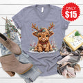 Christmas Cow V-Neck - Heather Storm - 15