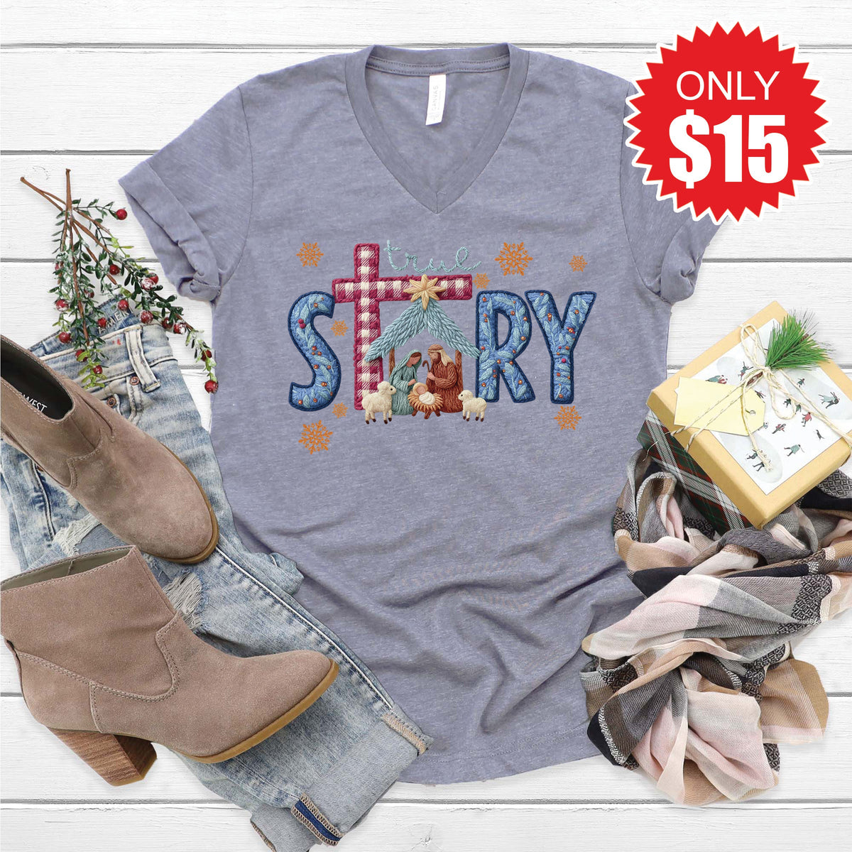 True Story V-Neck - Heather Storm - 15