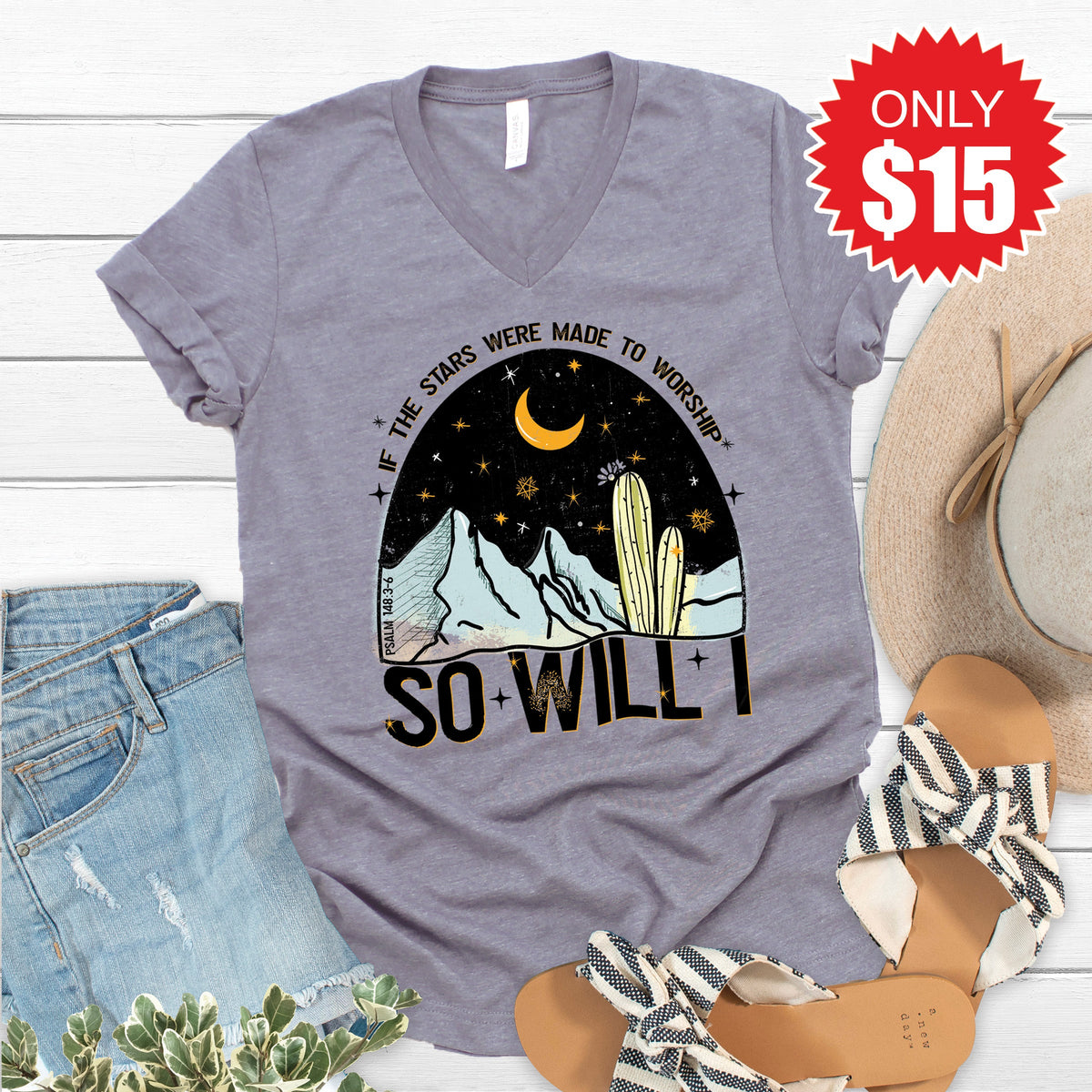 So Will I V-Neck - Heather Storm - 15