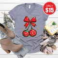 Christmas Cherries V-Neck - Heather Storm - 15
