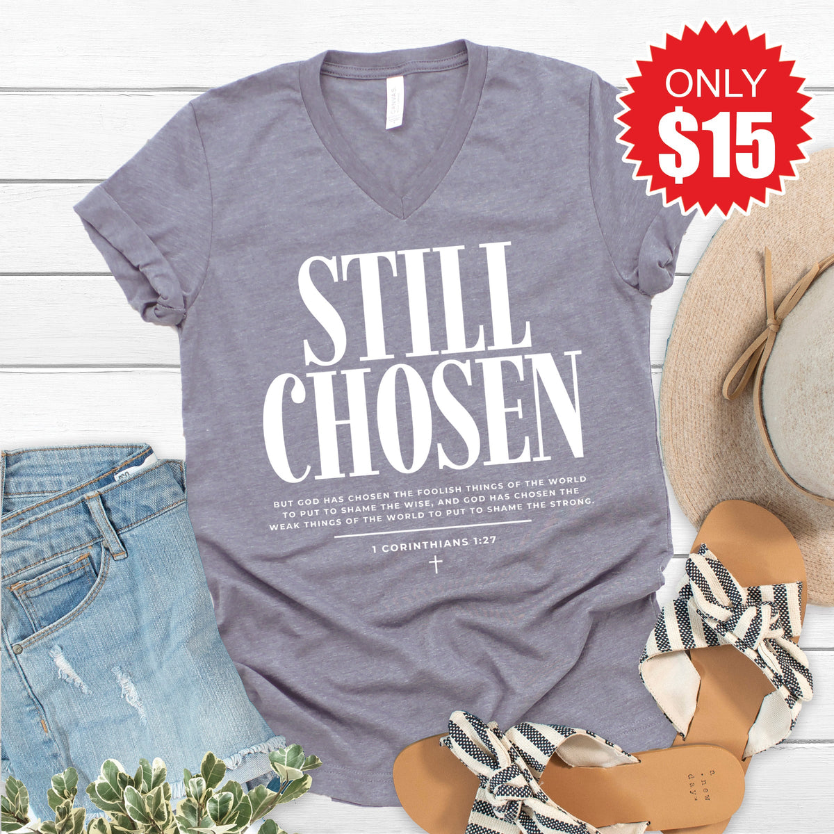 Still Chosen V-Neck - Heather Storm - 15
