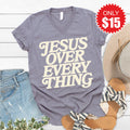 Jesus Over Everything V-Neck - Heather Storm - 15