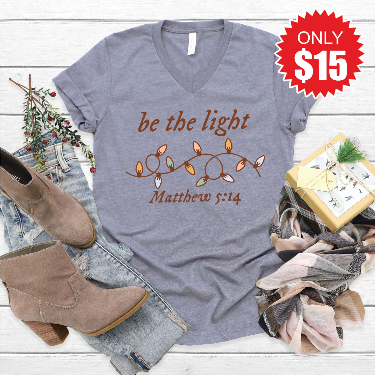 Be The Light V-Neck - Heather Storm - 15