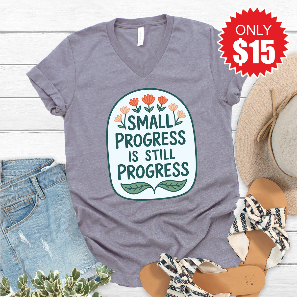 Small Progress V-Neck - Heather Storm - 15