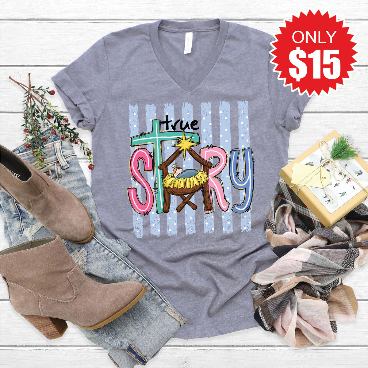 True Story V-Neck - Heather Storm - 15