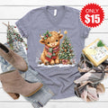 Christmas Cow V-Neck - Heather Storm - 15