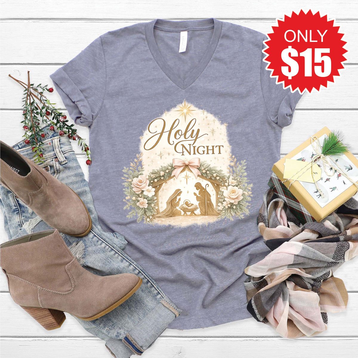 Holy Night V-Neck - Heather Storm - 15