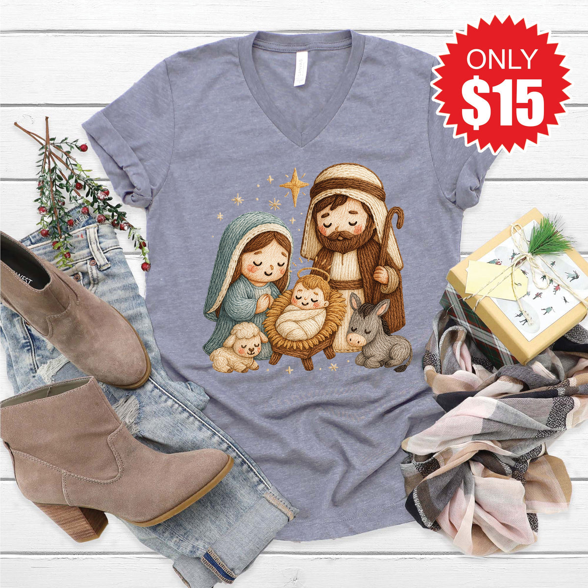 Nativity V-Neck - Heather Storm - 15