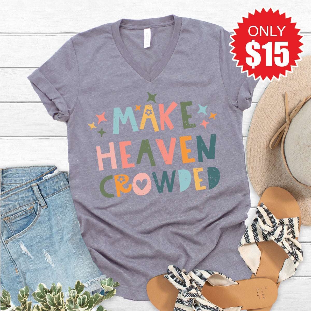 Make Heaven Crowded V-Neck - Heather Storm - 15