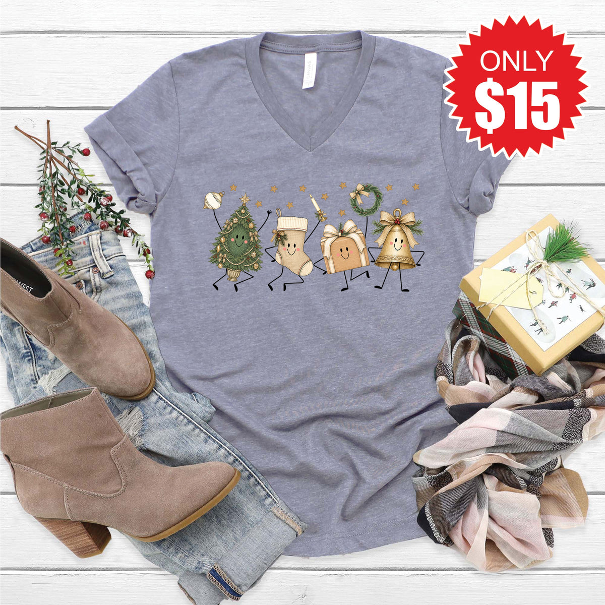 Christmas V-Neck - Heather Storm - 15