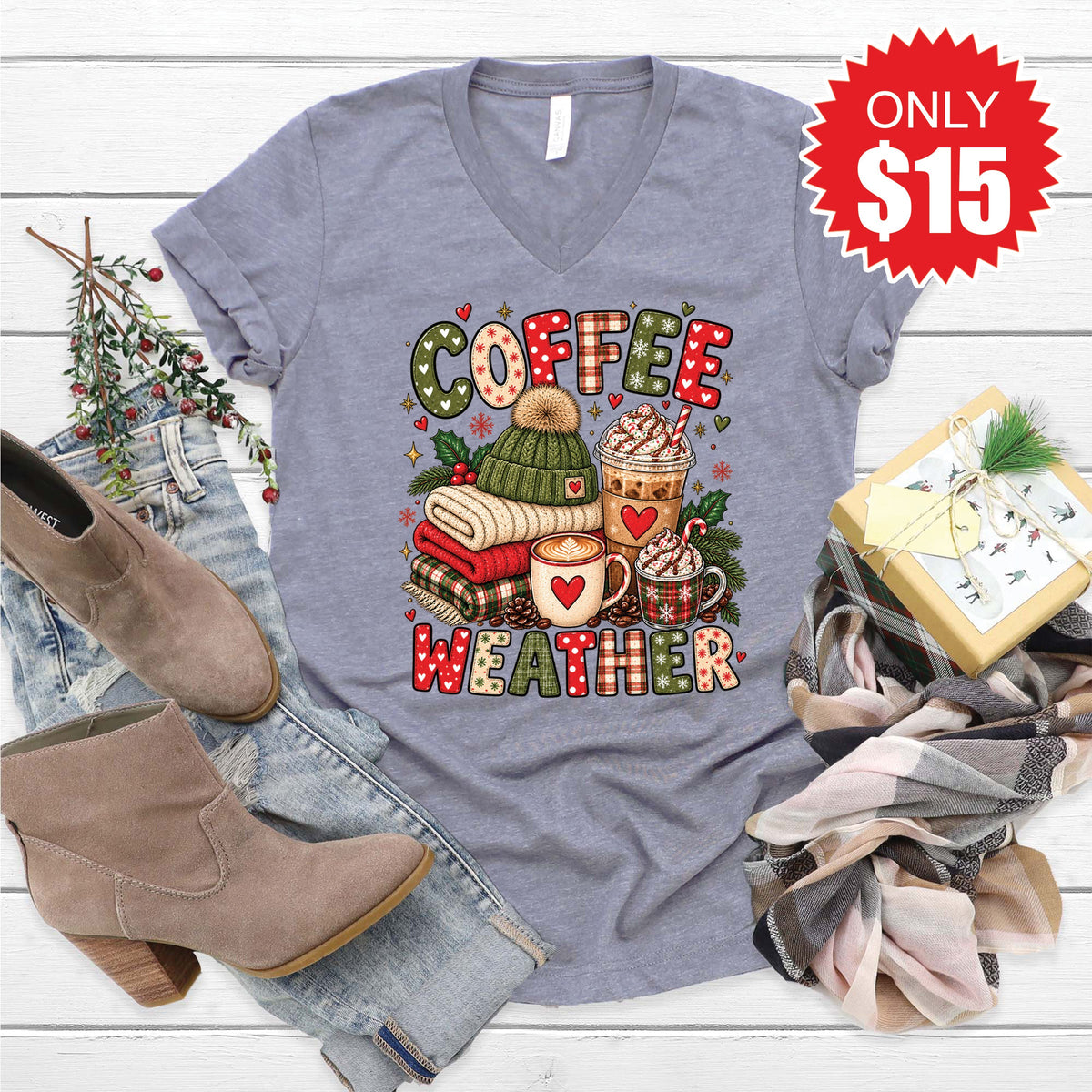 Coffee Weather V-Neck - Heather Storm - 15