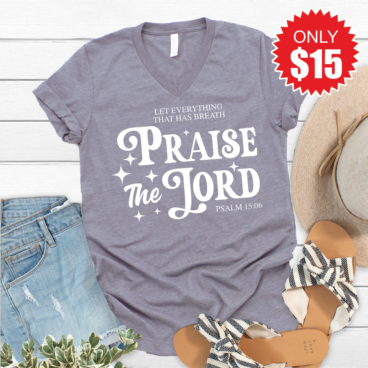 Praise The Lord V-Neck - Heather Storm - 15