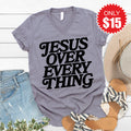 Jesus Over Everything V-Neck - Heather Storm - 15