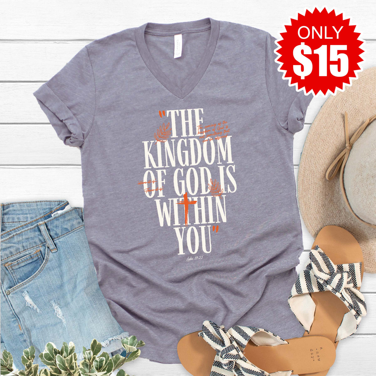 Kingdom of God V-Neck - Heather Storm - 15