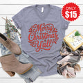 Merry Christmas Yall V-Neck - Heather Storm - 15