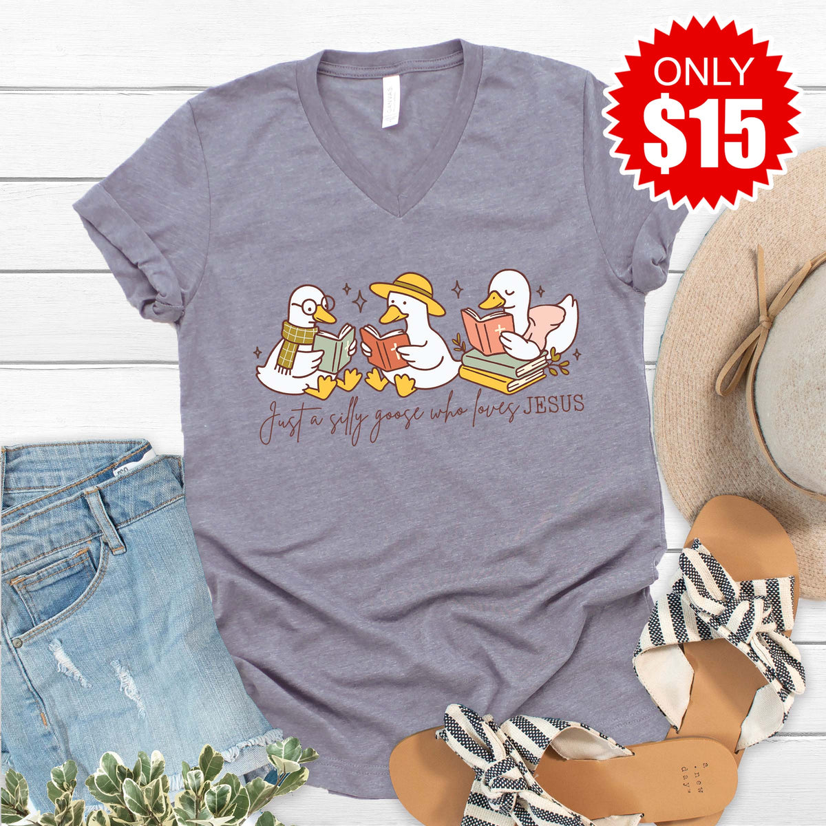 Spreading the Goosepel V-Neck - Heather Storm - 15