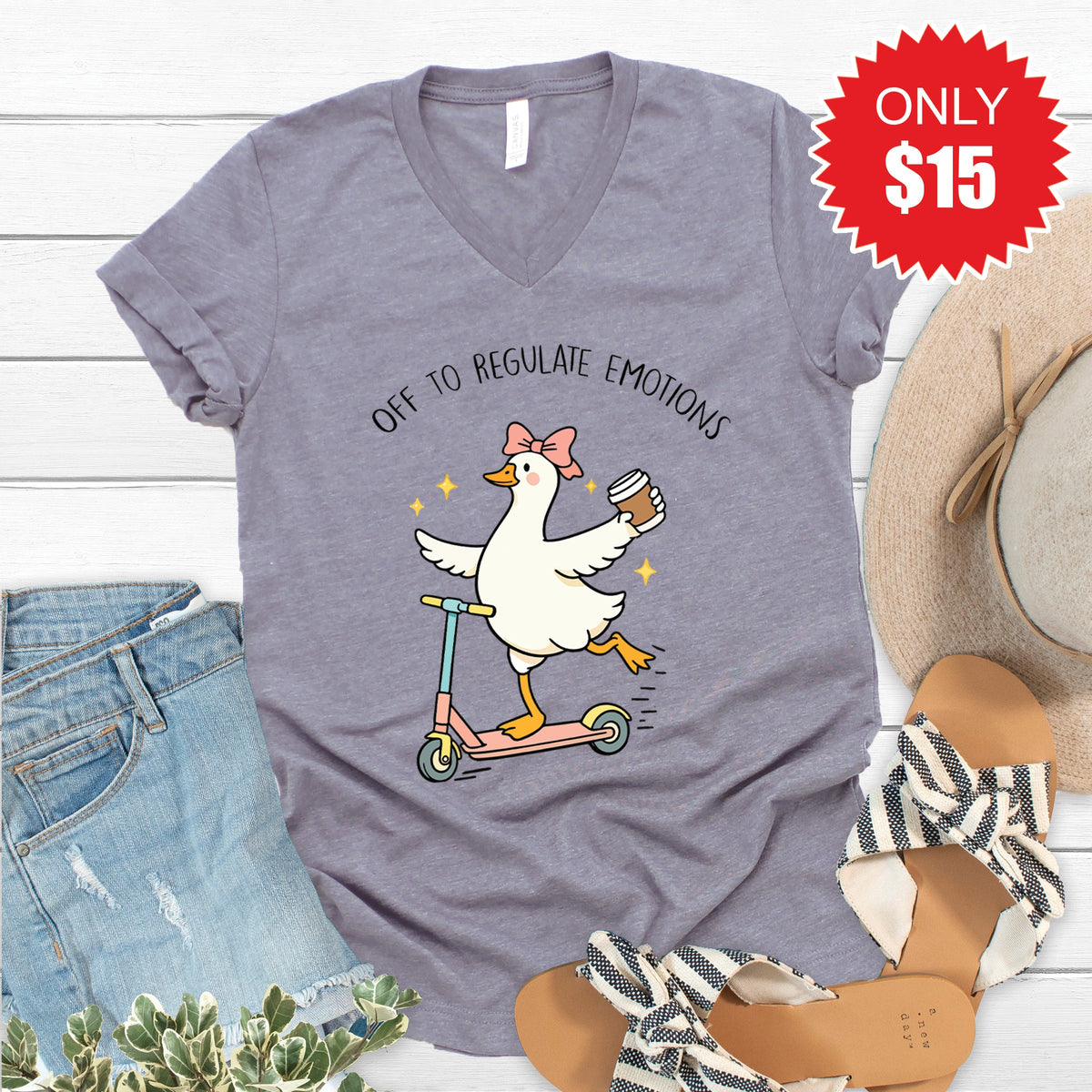 Regulate Emotions V-Neck - Heather Storm - 15