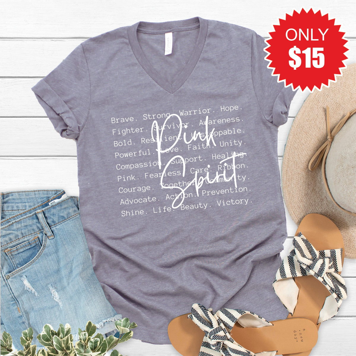 Pink Spirit V-Neck - Heather Storm - 15