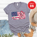Pink Ribbon V-Neck - Heather Storm - 15