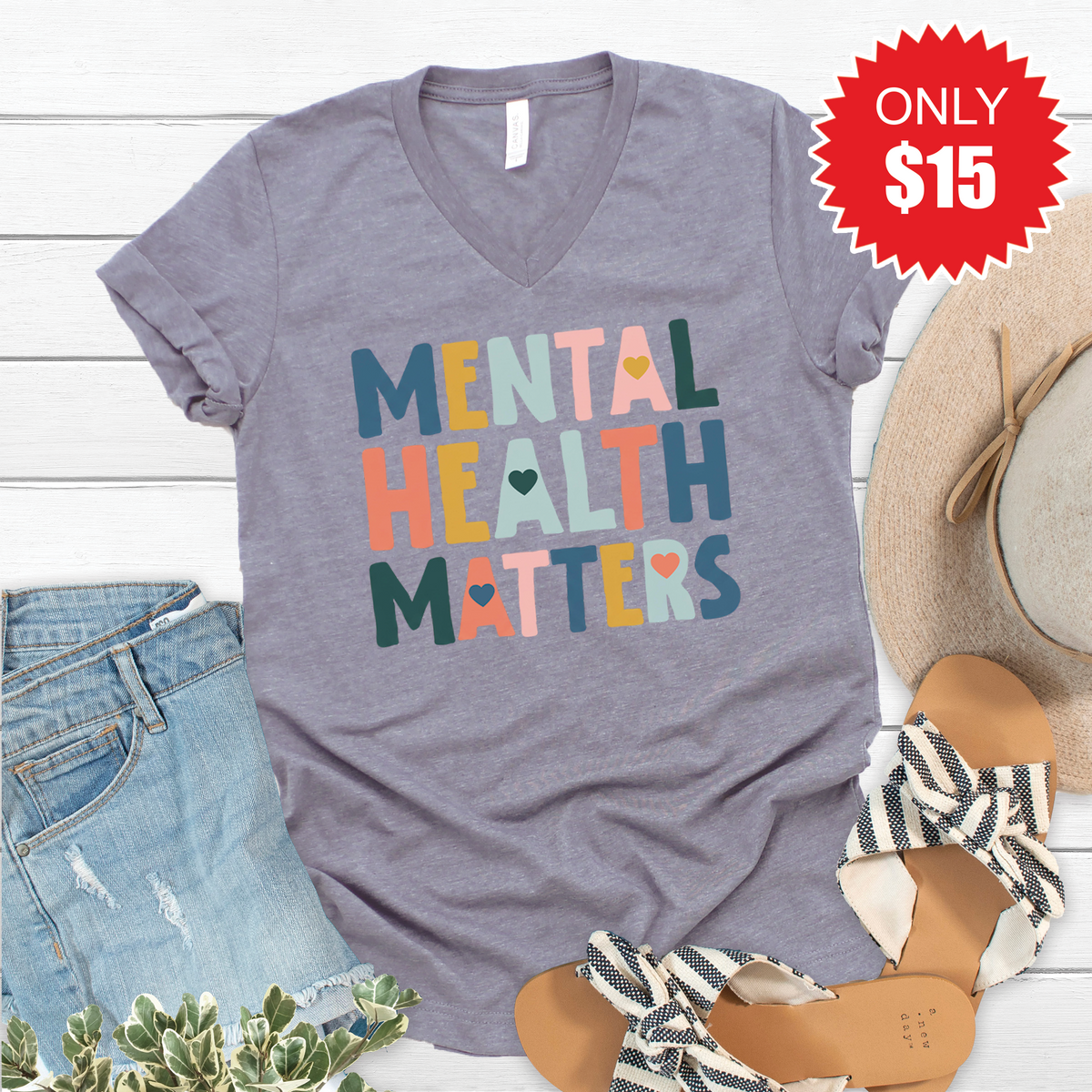 Mental Health Matters V-Neck - Heather Storm - 15