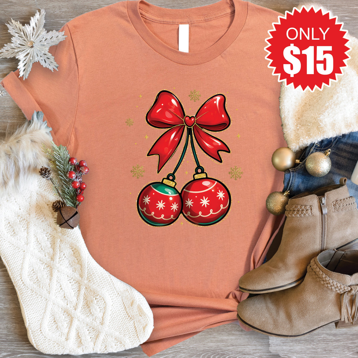 Christmas Cherries Tee - Heather Terracotta - 15 product image 1