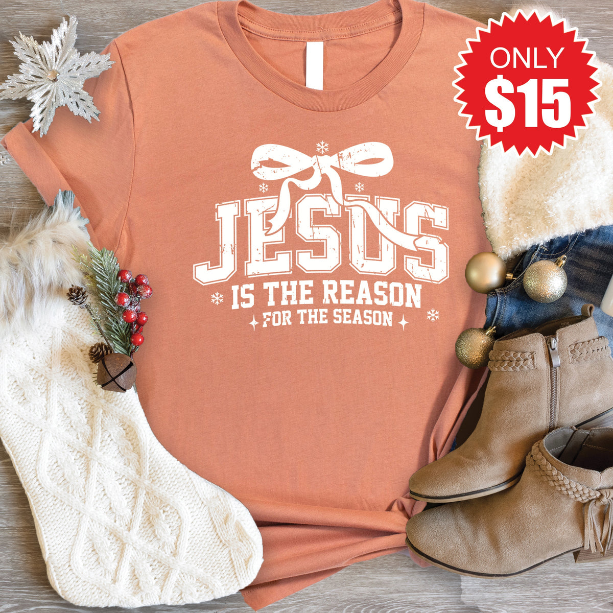 Jesus Is The Reason Tee - Heather Terracotta - 15 product image 1