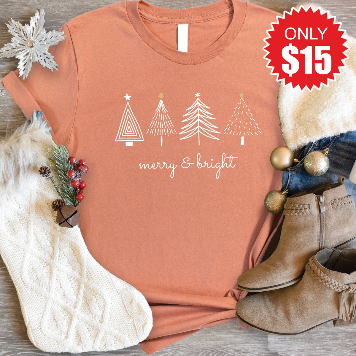 Merry and Bright Tee - Heather Terracotta - 15 product image 1