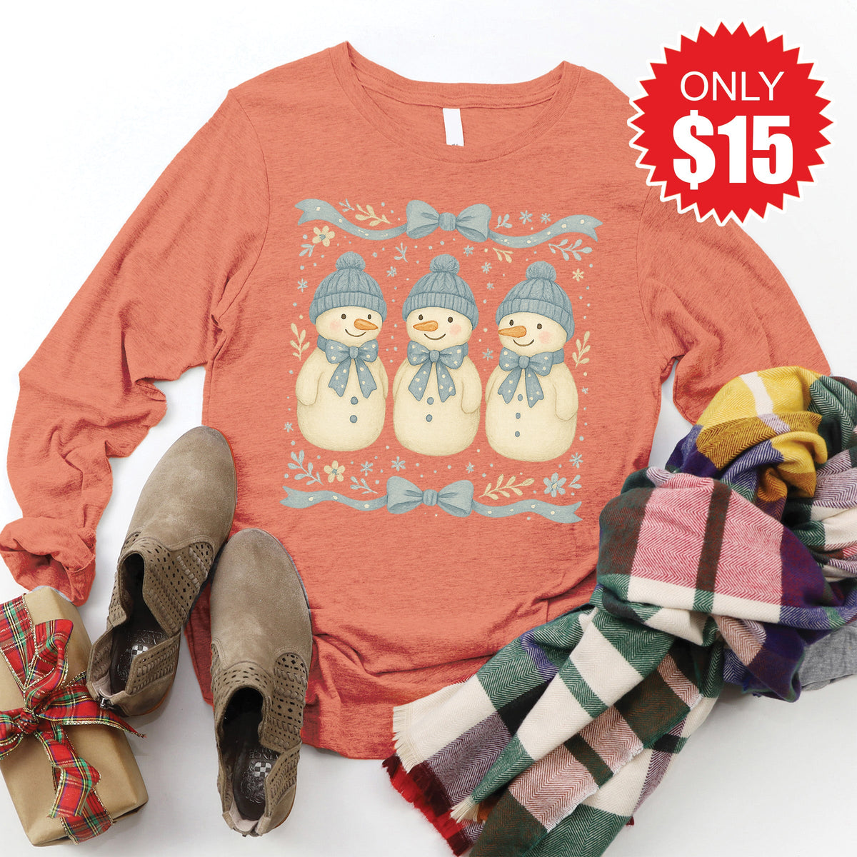 Snowmen Long Sleeve - Heather Terracotta - 17 product image 1