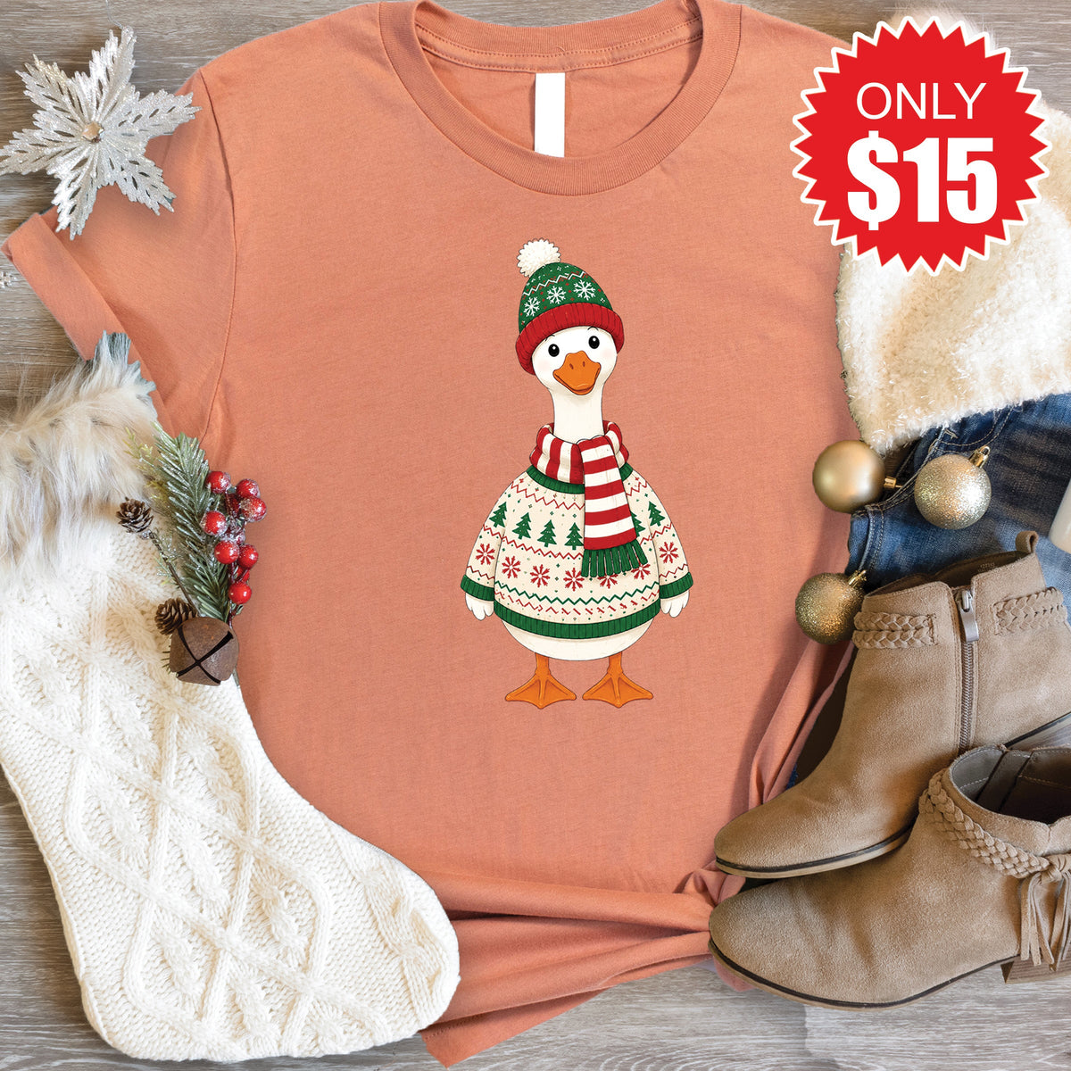 Christmas Goose Tee - Heather Terracotta - 15 product image 1