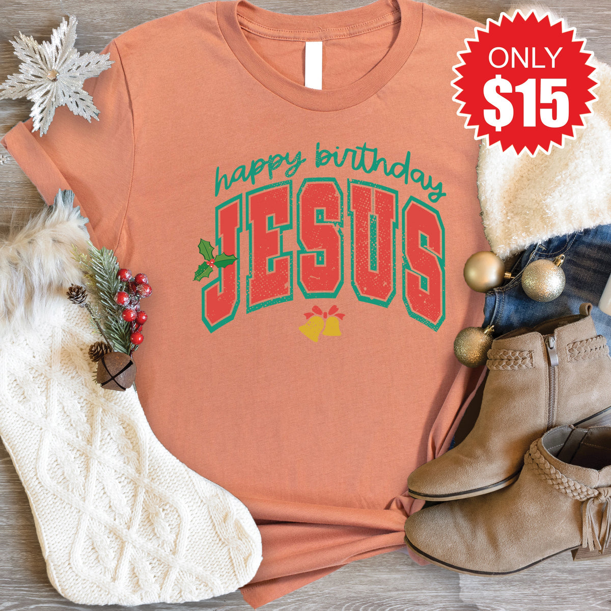 Happy Birthday Jesus Tee - Heather Terracotta - 15 product image 1