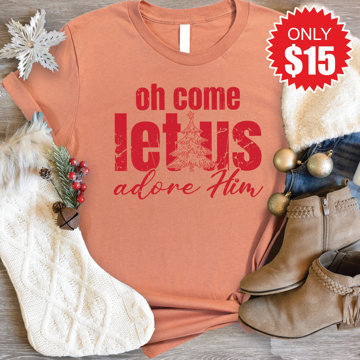 Let Us Adore Him Tee - Heather Terracotta - 15 product image 1