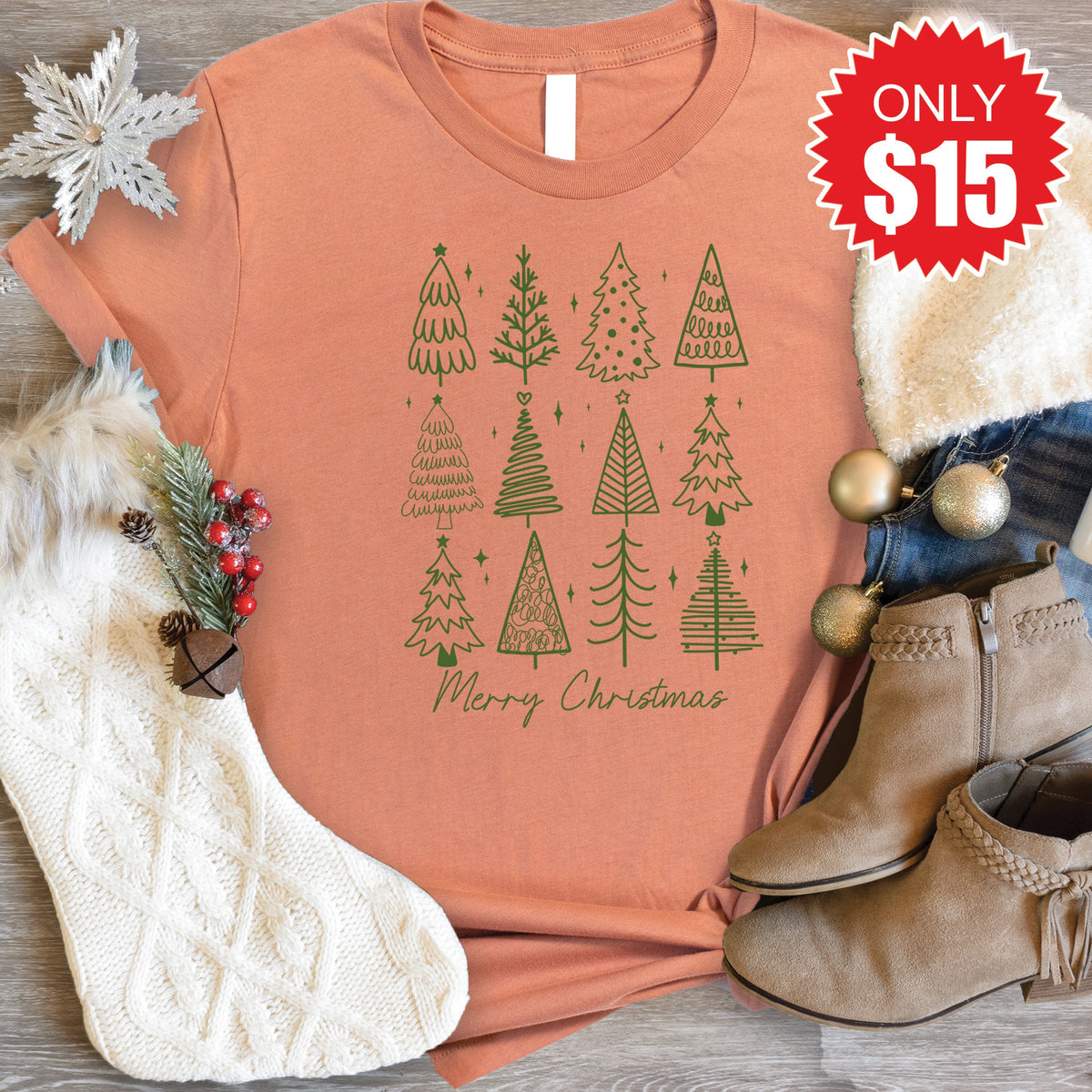 Merry Christmas Tee - Heather Terracotta - 15 product image 1