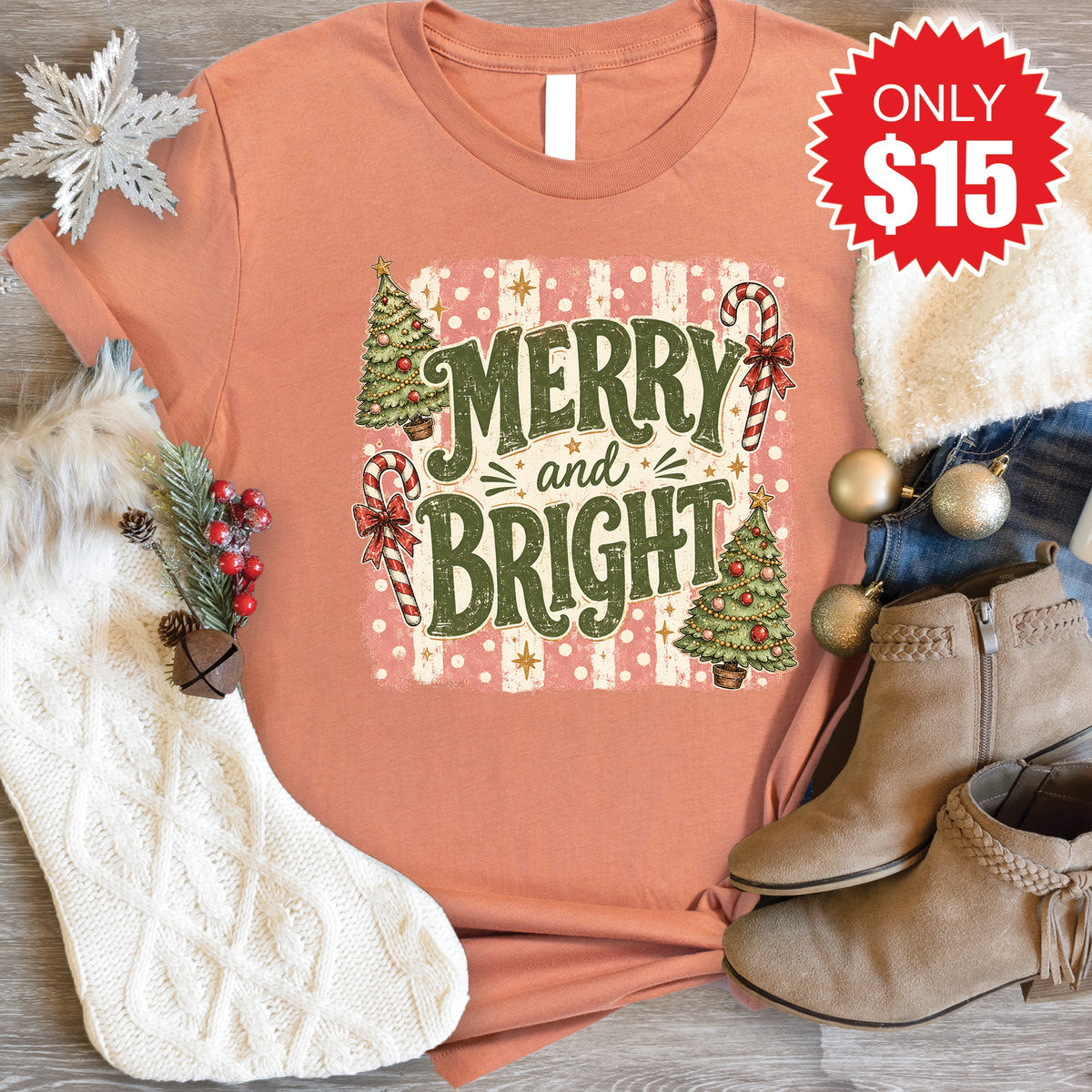 Merry and Bright Tee - Heather Terracotta - 15 product image 1