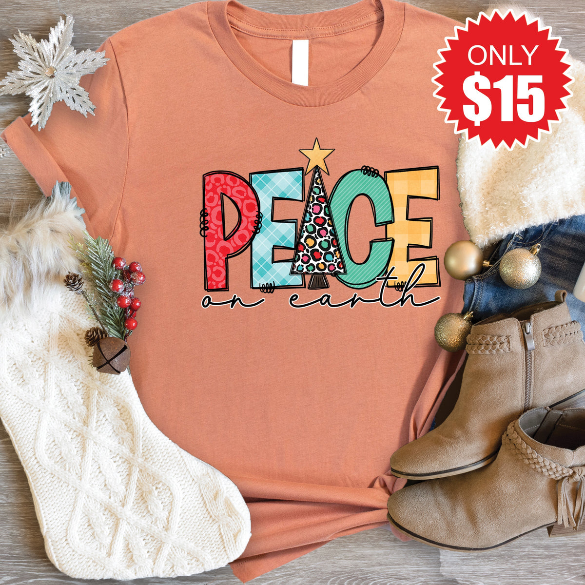 Peace On Earth Tee - Heather Terracotta - 15 product image 1