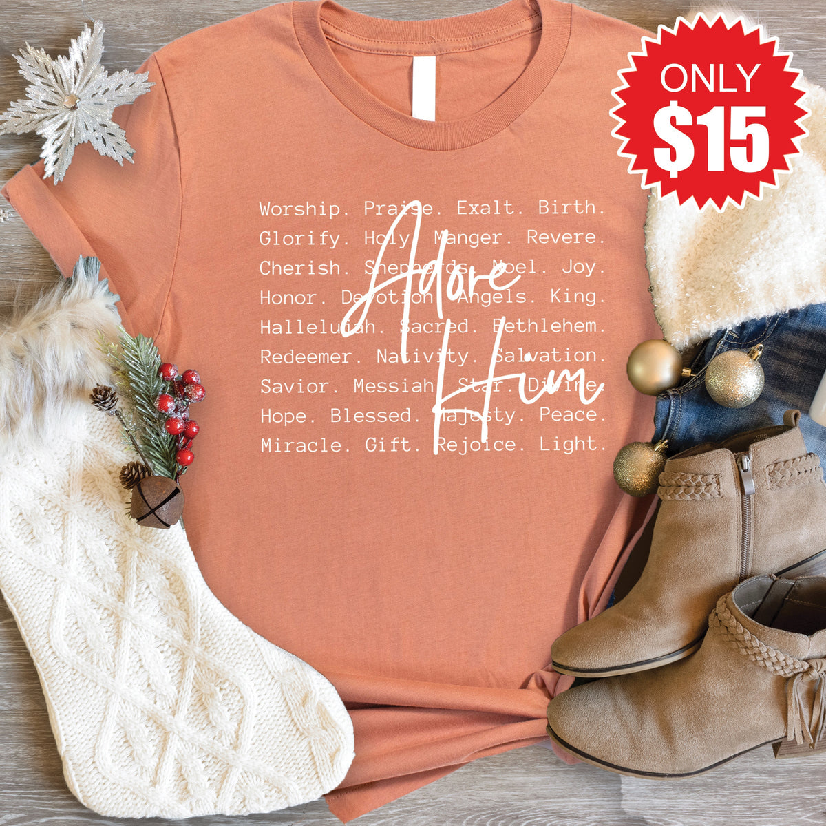 Adore Him Tee - Heather Terracotta - 15 product image 1