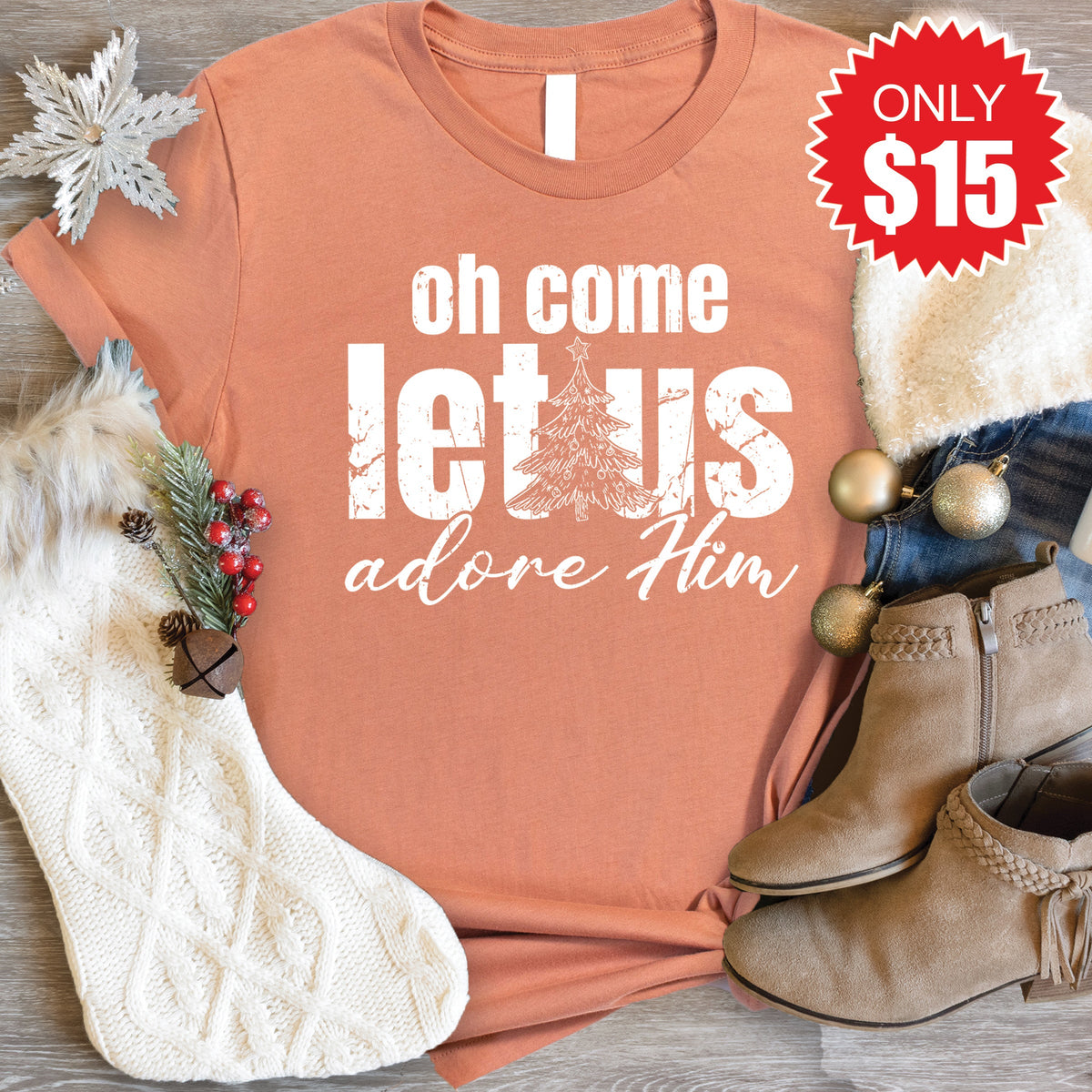 Let Us Adore Him Tee - Heather Terracotta - 15 product image 1