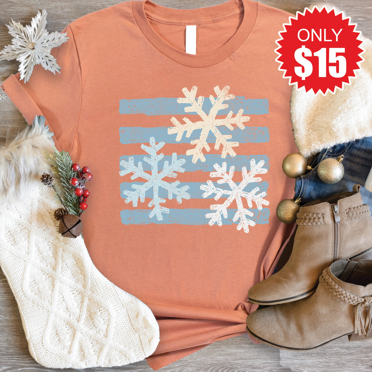 Snow Flakes Tee - Heather Terracotta - 15 product image 1
