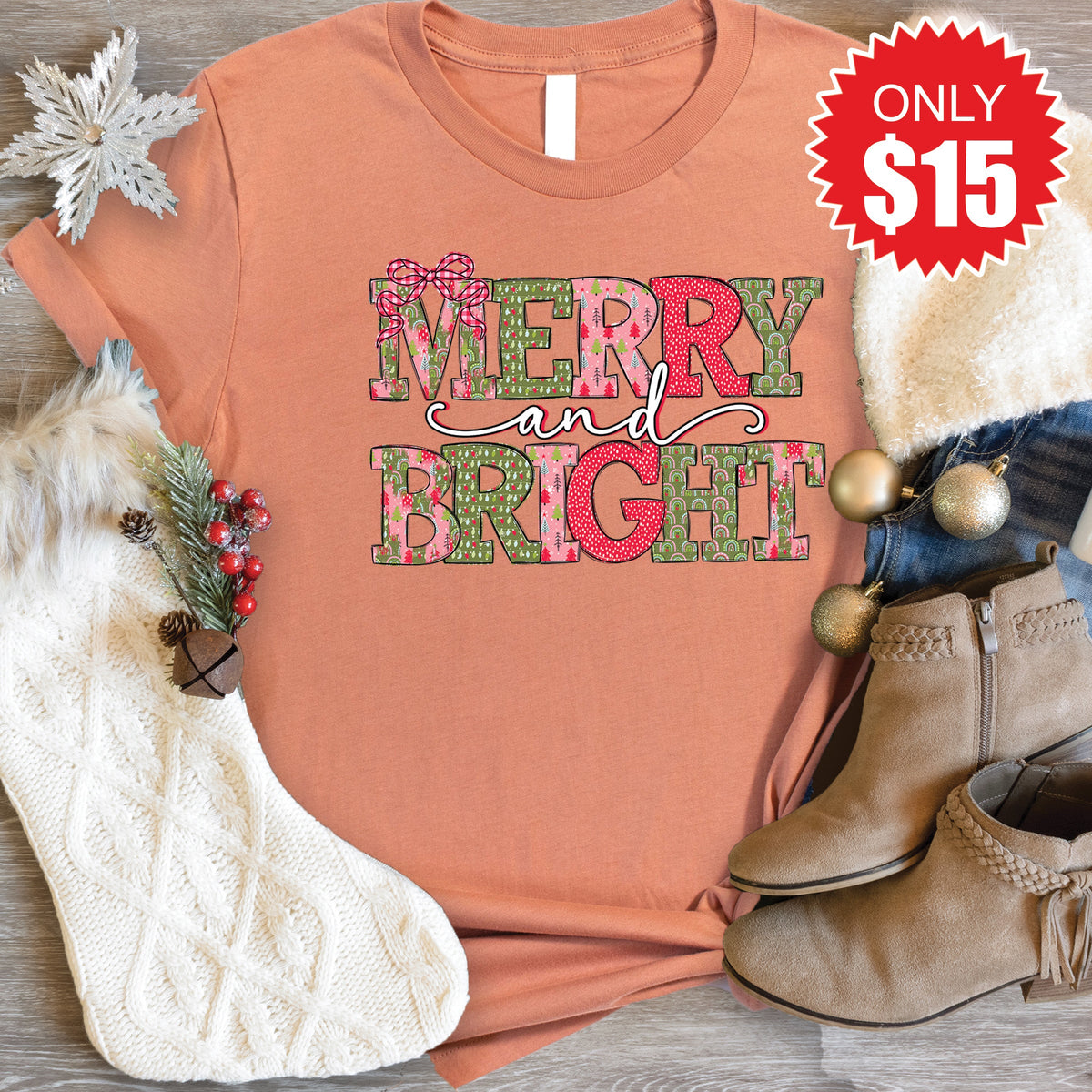 Merry and Bright Tee - Heather Terracotta - 15 product image 1