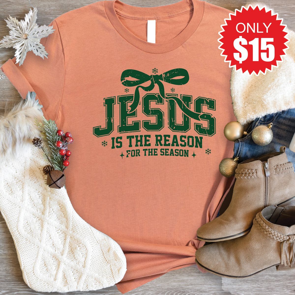 Jesus Is The Reason Tee - Heather Terracotta - 15 product image 1
