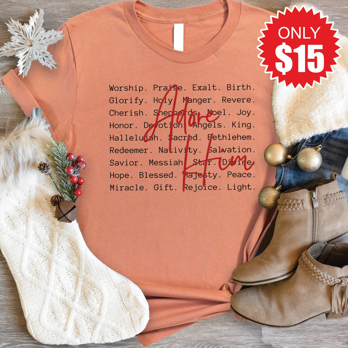 Adore Him Tee - Heather Terracotta - 15 product image 1