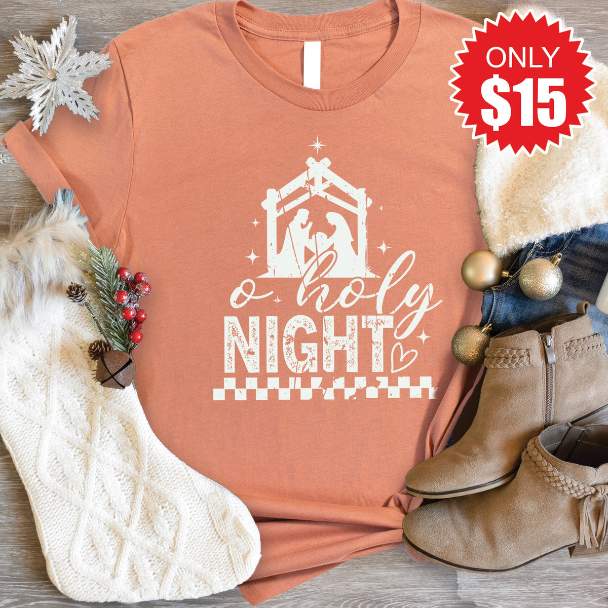 Oh Holy Night Tee - Heather Terracotta - 15 product image 1
