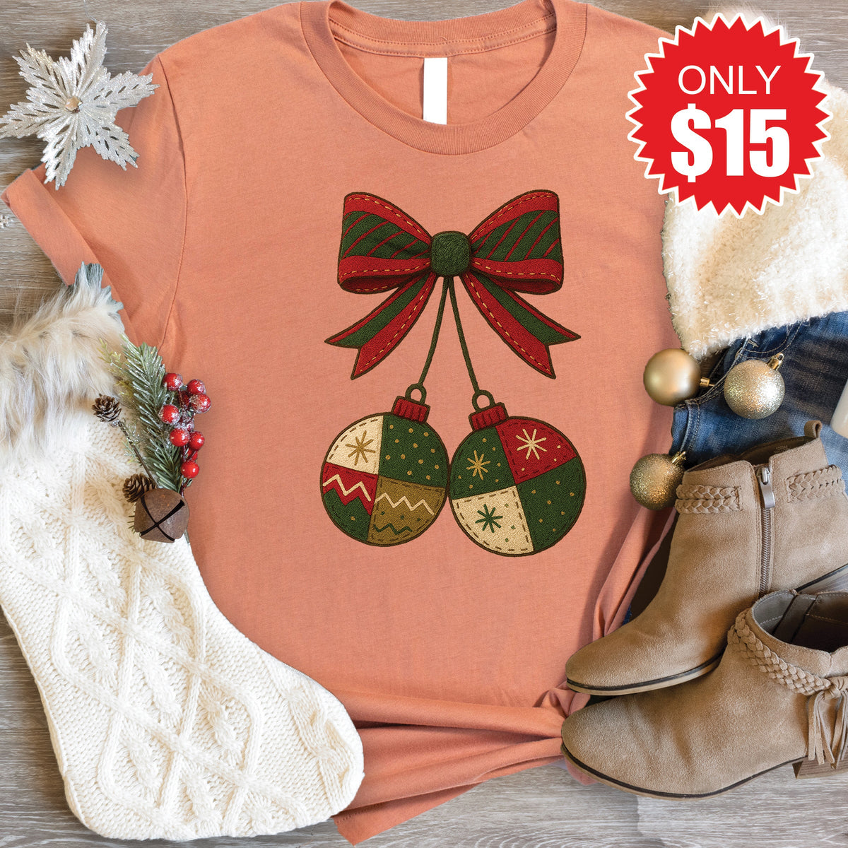 Christmas Balls Tee - Heather Terracotta - 15 product image 1