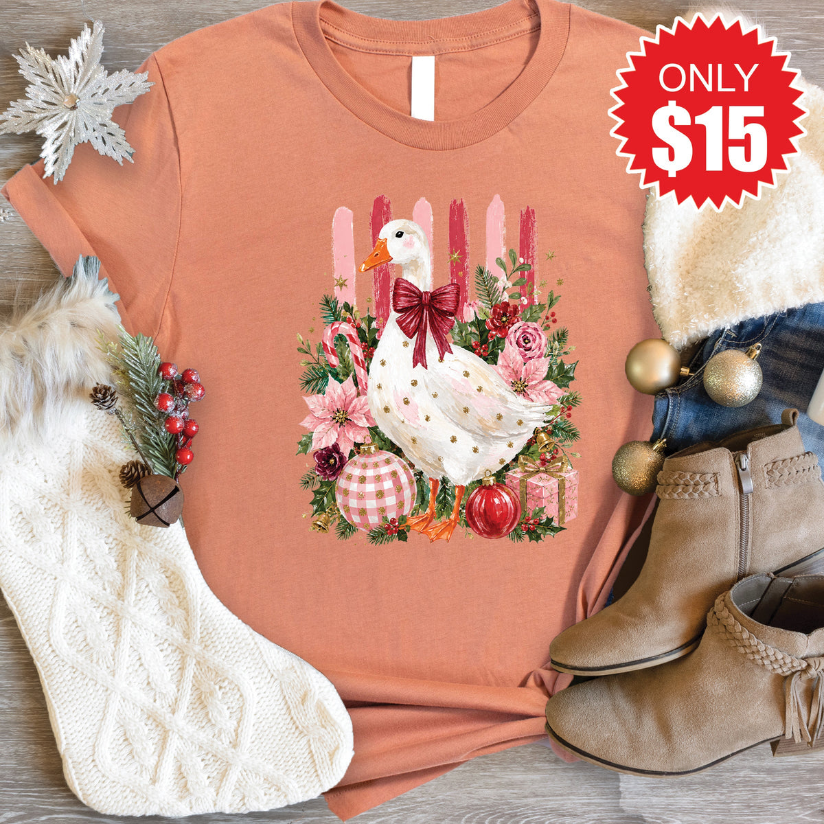 Christmas Goose Tee - Heather Terracotta - 15 product image 1