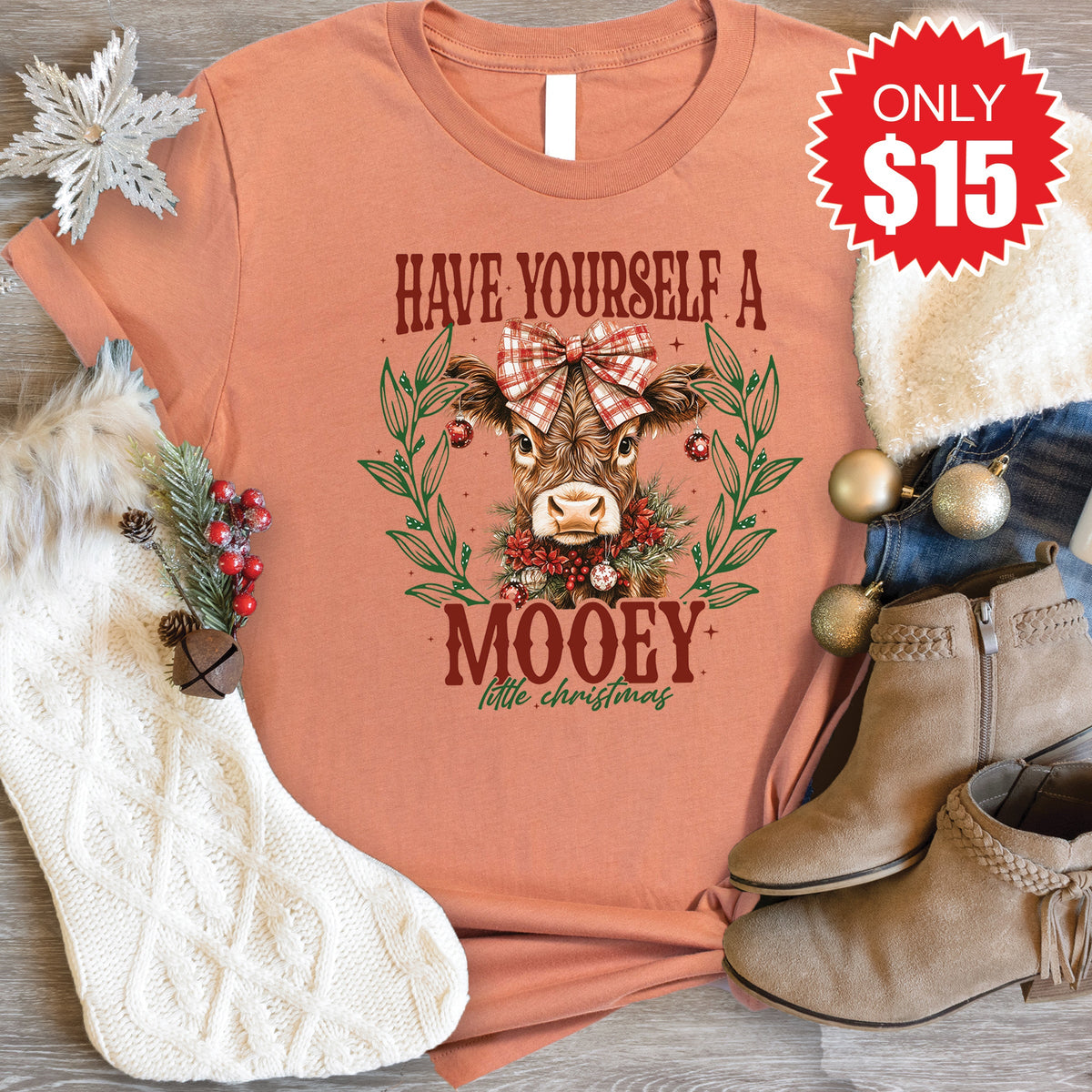 Mooey Little Christmas Tee - Heather Terracotta - 15 product image 1