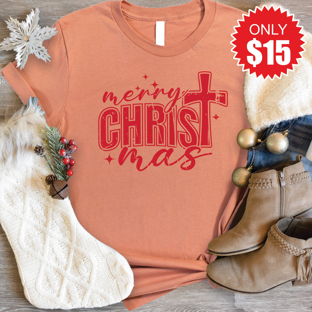 Merry Christmas Tee - Heather Terracotta - 15 product image 1