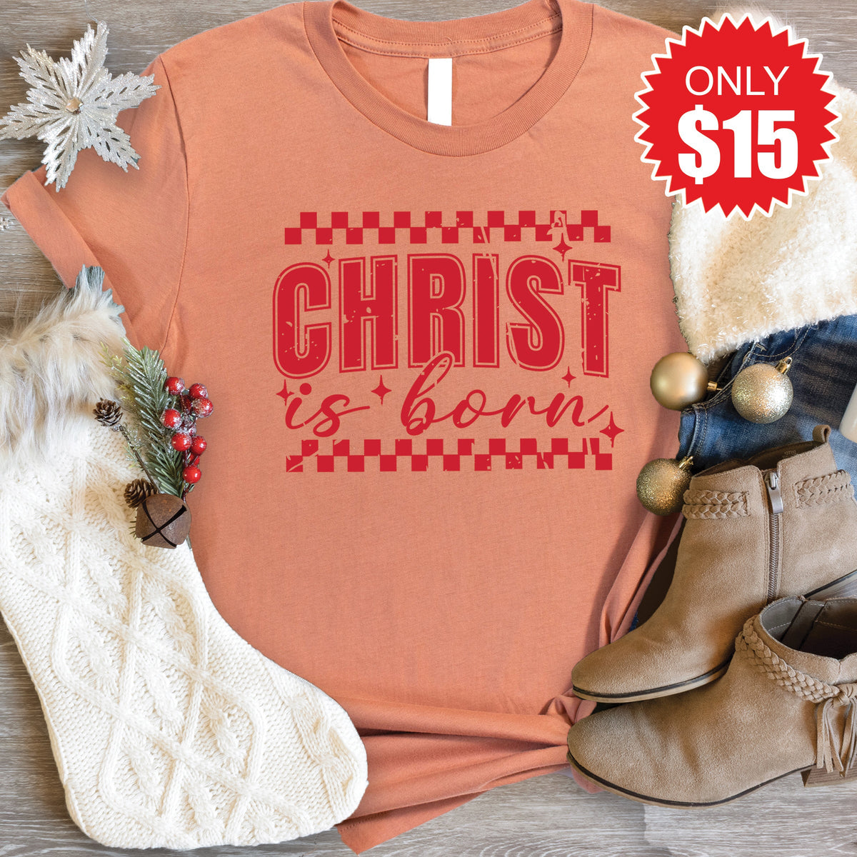 Christ Is Born Tee - Heather Terracotta - 15 product image 1