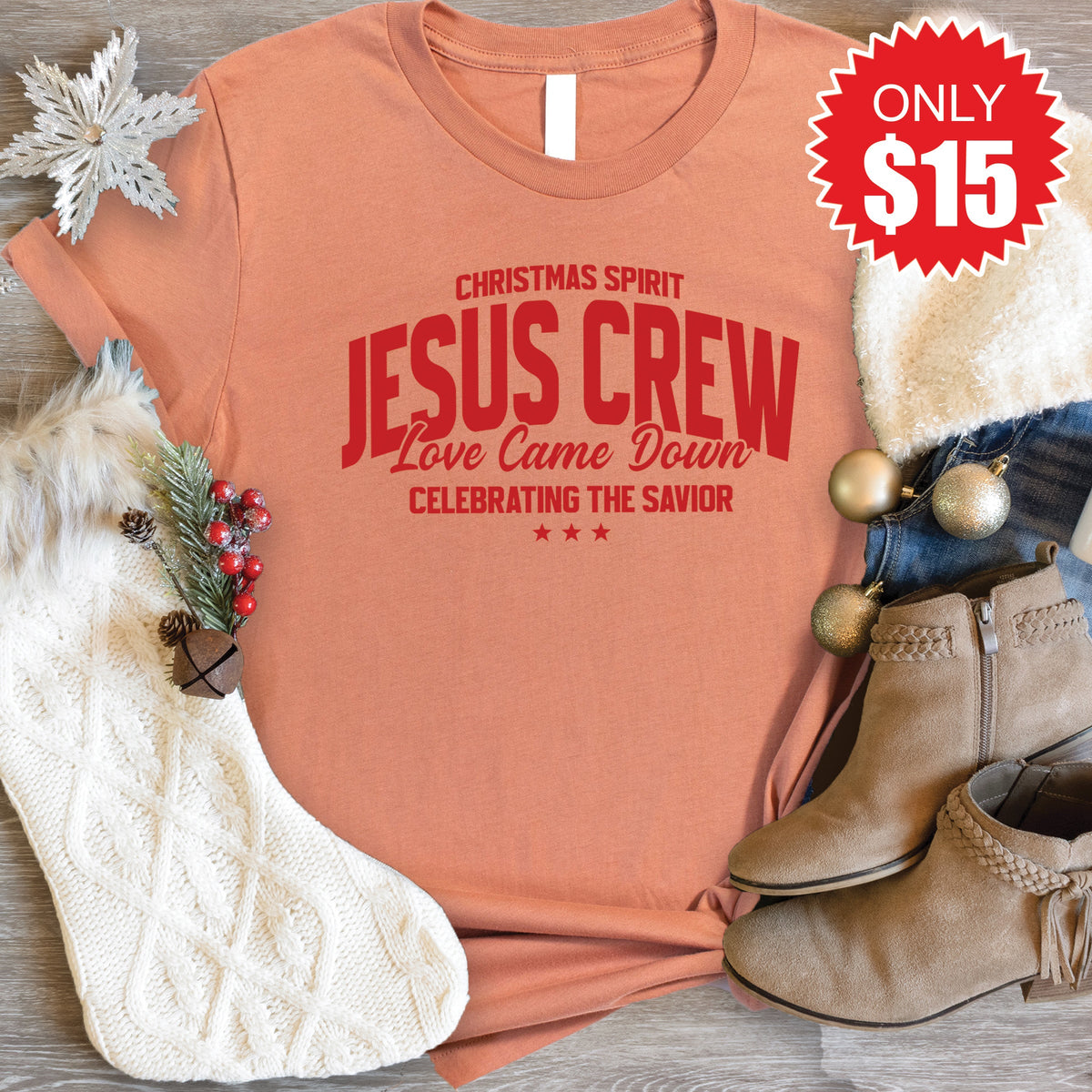 Jesus Crew Tee - Heather Terracotta - 15 product image 1