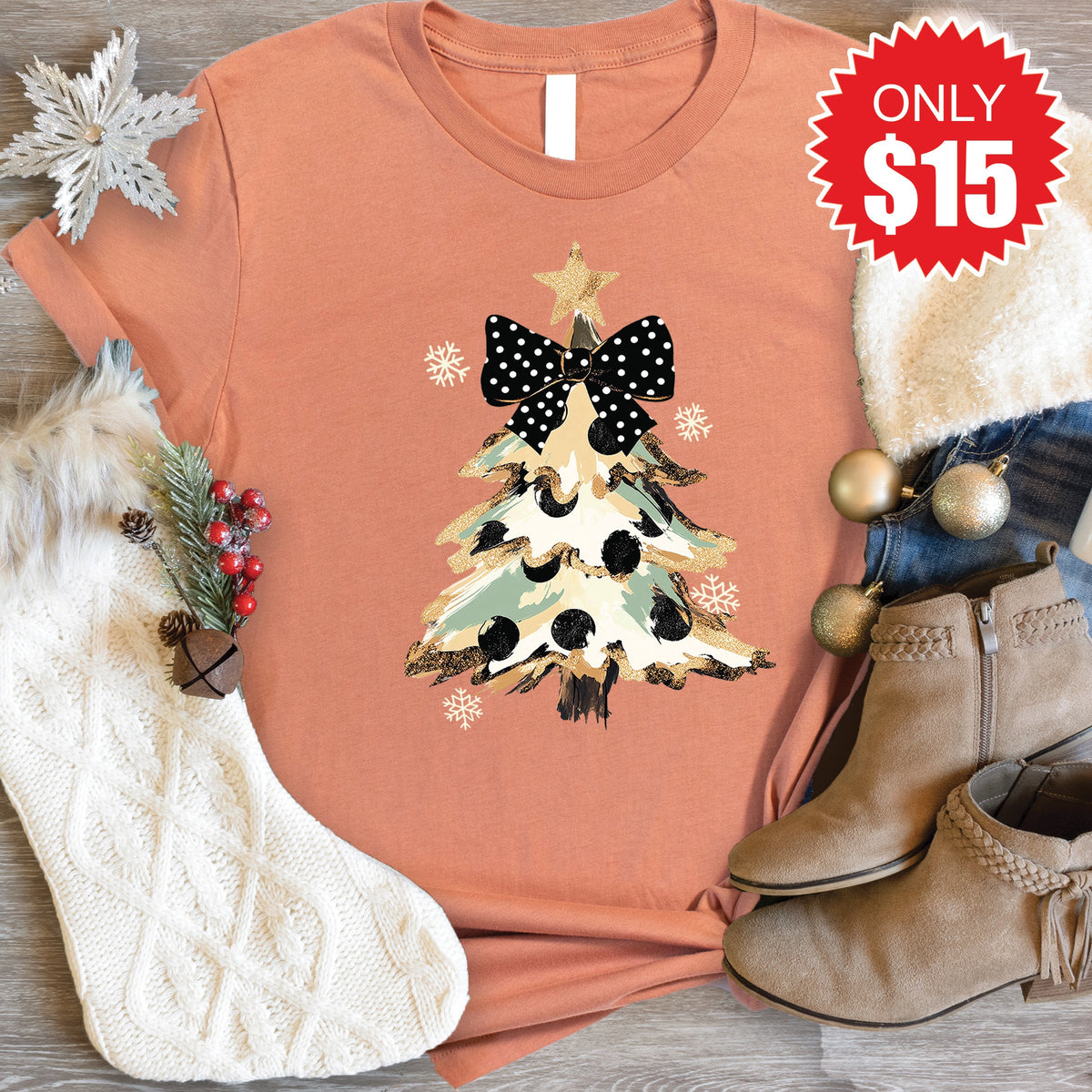 Glitter Christmas Tree Tee - Heather Terracotta - 15 product image 1
