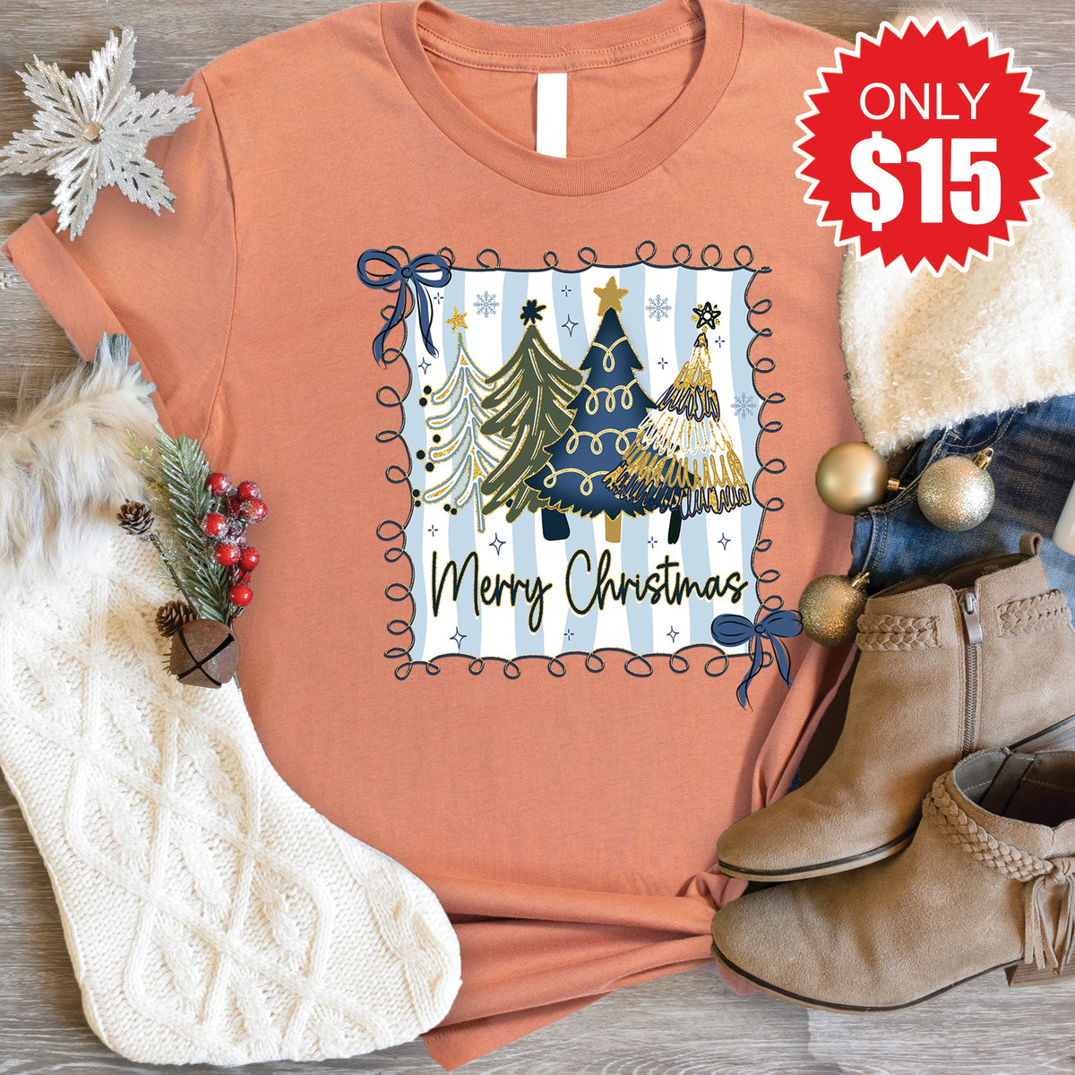 Merry Christmas Tee - Heather Terracotta - 15 product image 1