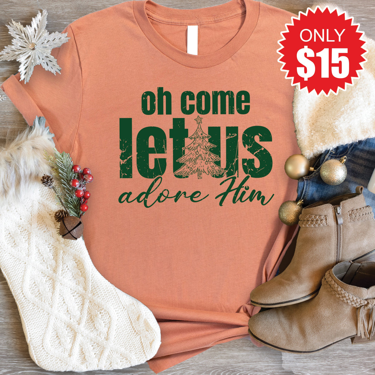 Let Us Adore Him Tee - Heather Terracotta - 15 product image 1